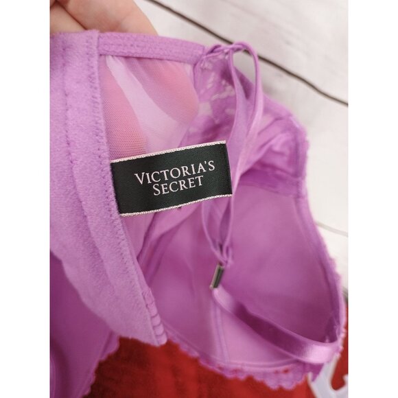 Victorias Secret Unlined Lace Wireless Bralette Orchid Purple Keyhole Back 32D - Picture 6 of 7